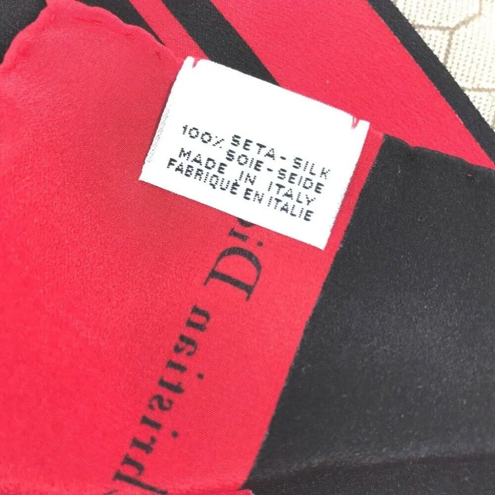 Dior Honeycomb Overall handle handkerchief Scarf silk Beige x Red x Black